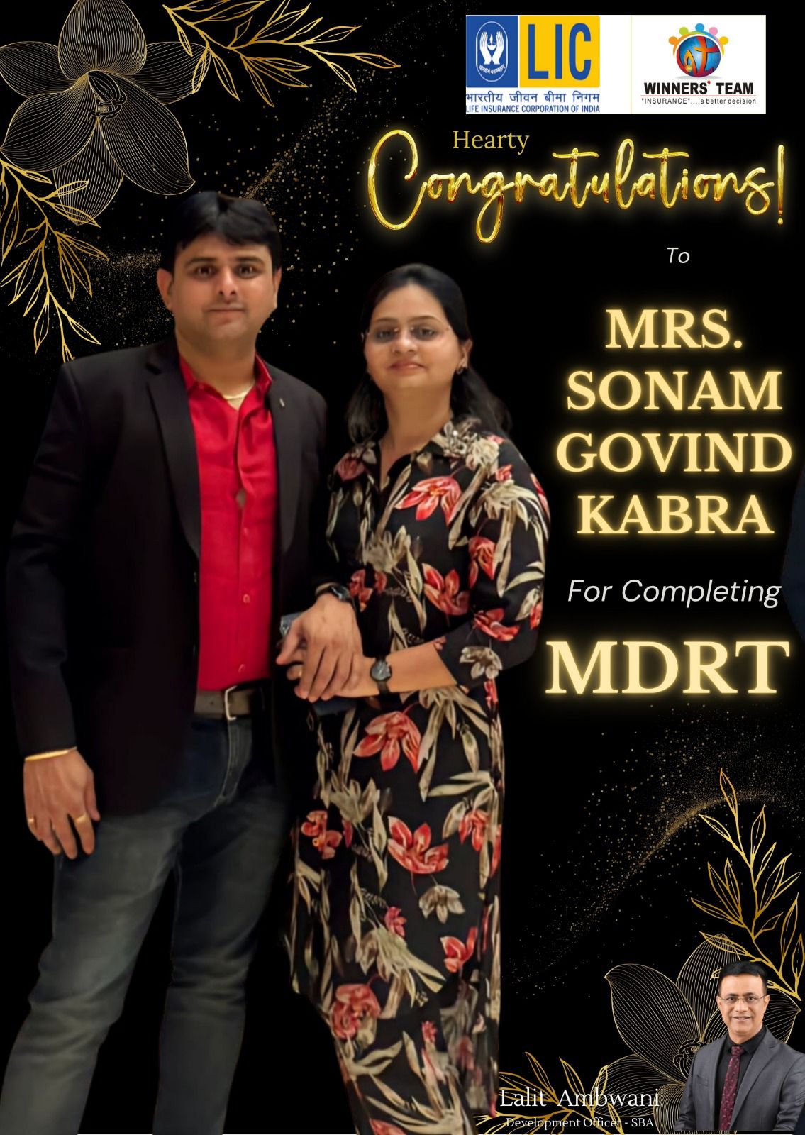 Mrs. Sonam Govind Kabra Completed MDRT